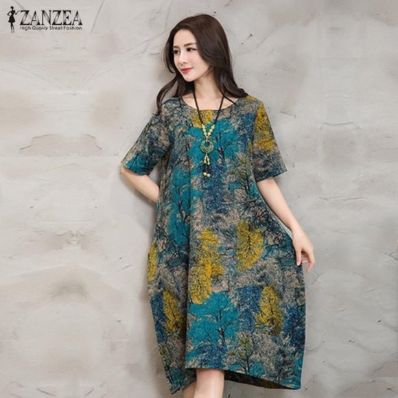 Dresses & Skirts - Casual Vintage Floral Print loose Pocket Dress